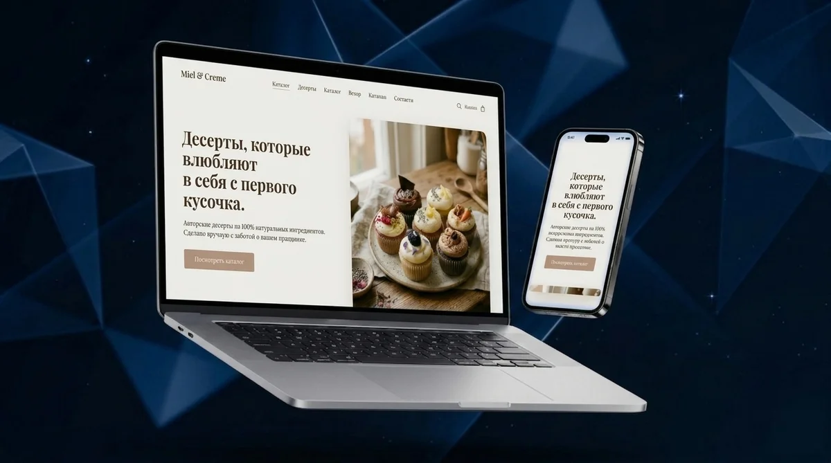 Разработка премиального лендинга для авторской кондитерской «Miel & Creme»